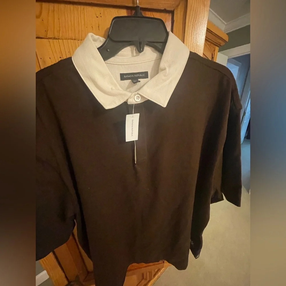 NWT Banana Republic Brown and Cream Polo Shirt Classic Style | XL